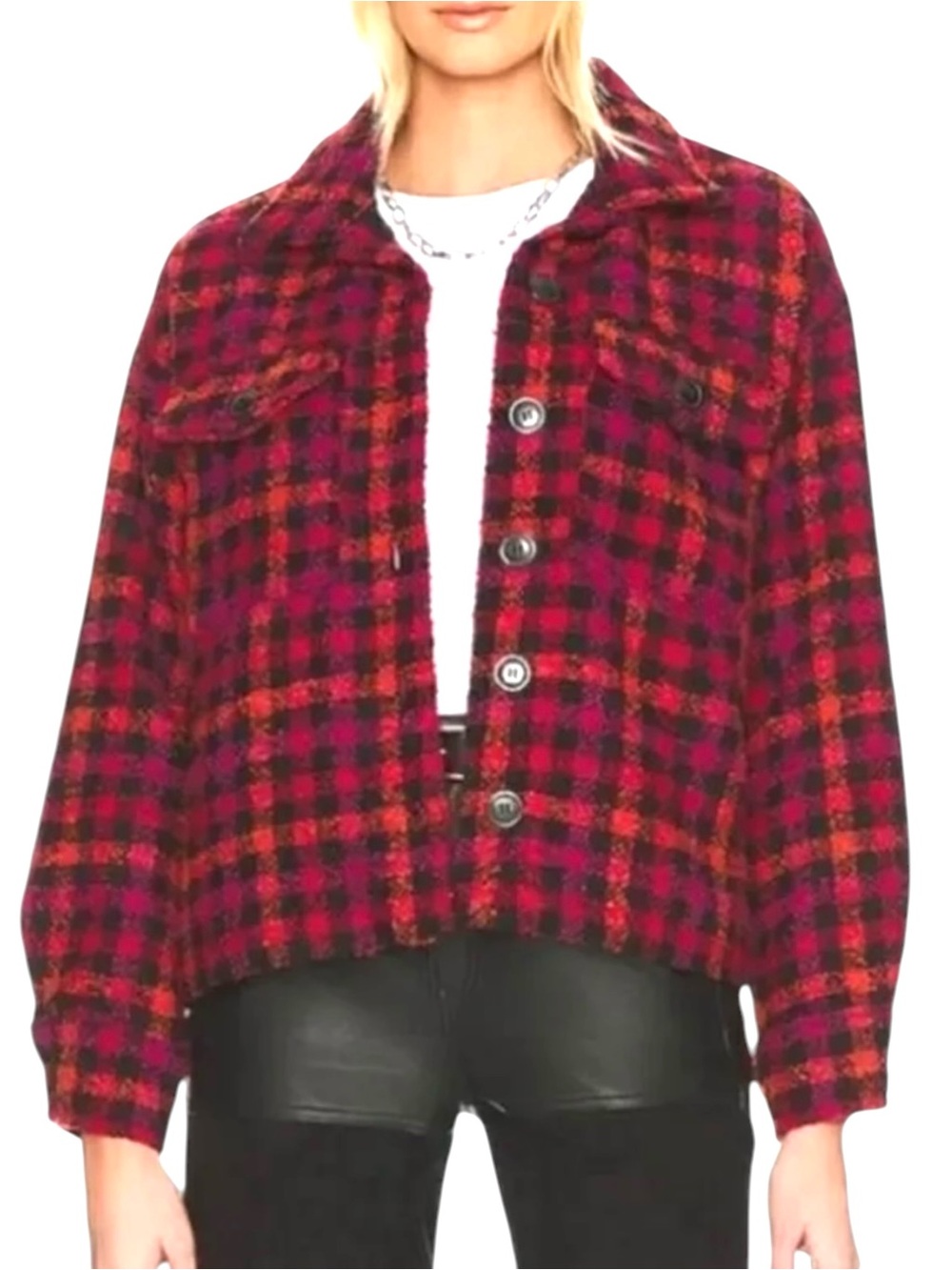 Sanctuary The Shacket Tweed Plaid Jacket Size S Wool Blend Oversized NWOT